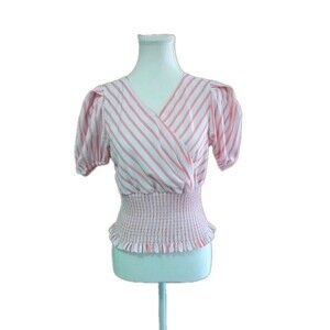 Habitual Shirt Girls Kids 16 Smocked Waist Cropped V Neck Striped Beach Boho